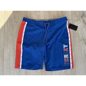 Hurley Men’s Swim Board Shorts Size 34 Summer School Surf Stretch USA Red Blue